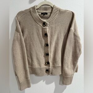 Quince Beige Button-Up Cardigan